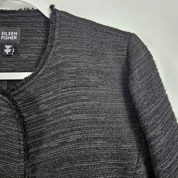 Eileen Fisher Open Front Tweed Jacket in Black - Size S - Picture 4 of 12